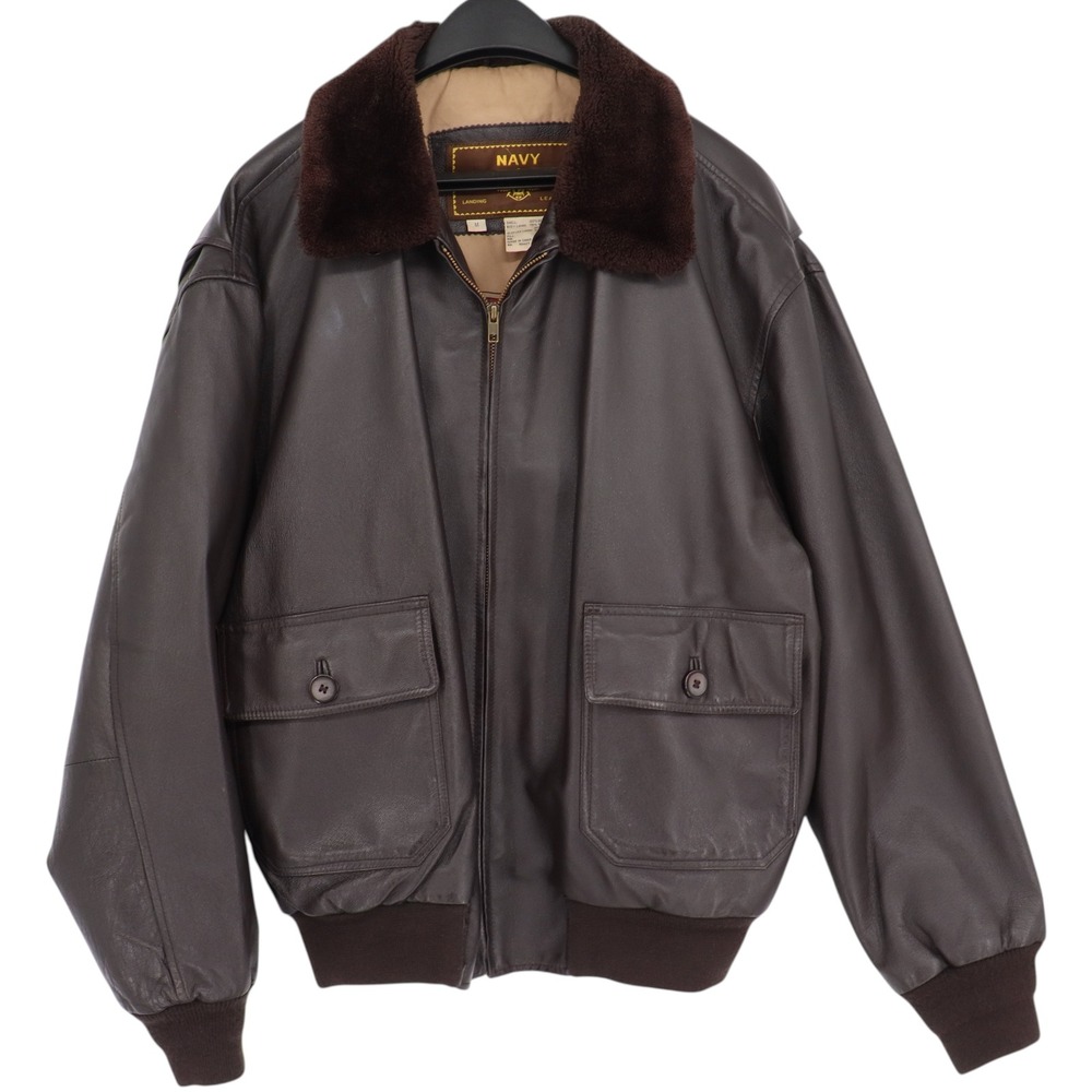 Landing Leathers Mens Navy G-1 Leather Flight Bomber Jacket Size M Brown